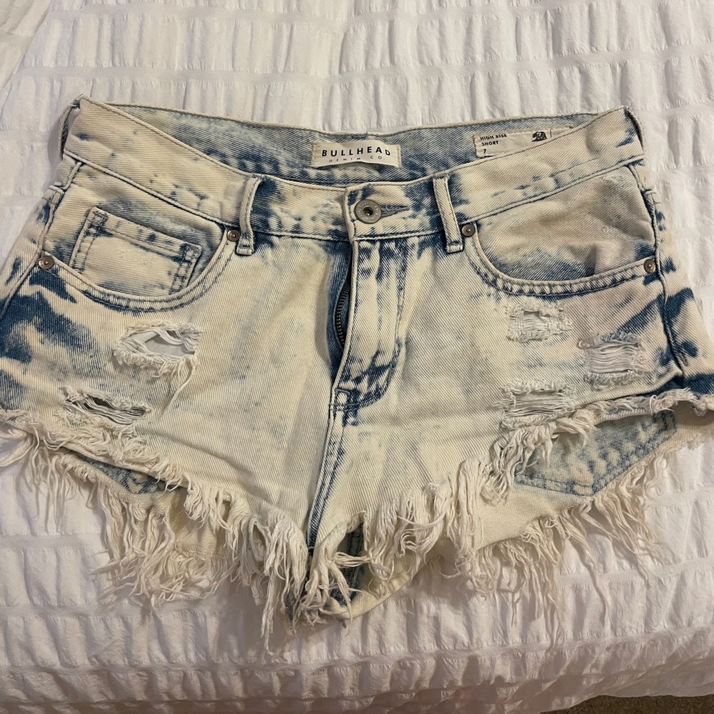 Jean high rise shorts- acid wash. Pacsun.